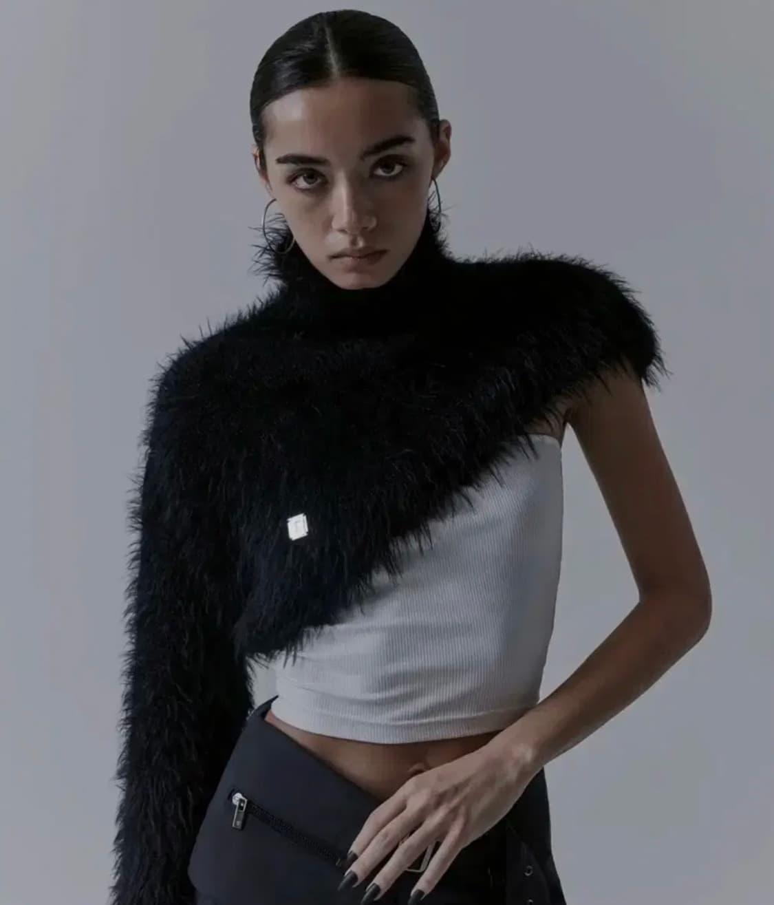 트리밍버드 하이넥 퍼 니트 앙고라 블랙 상품이미지1