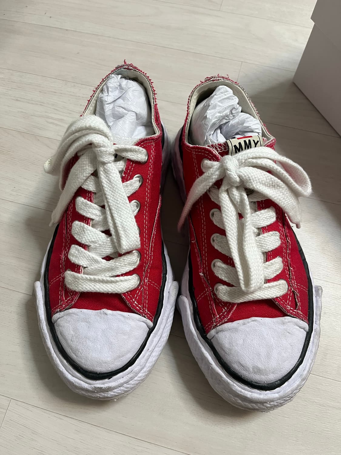 메종 미하라 야스히로 피터슨23 OG 솔 캔버스 로우탑 스니커즈 레드 상품이미지3