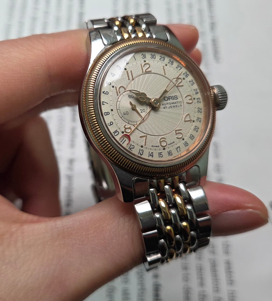 레어] 빈티지 오리스 빅크라운 포인터데이트 스몰세컨즈 코인베젤 브슬 ve 상품이미지4