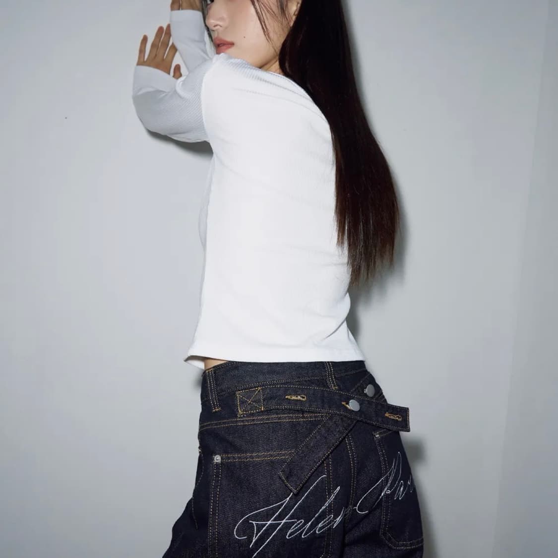 현재 품절! 헬레네파리스 레터링 팬츠 생지 데님 상품이미지2