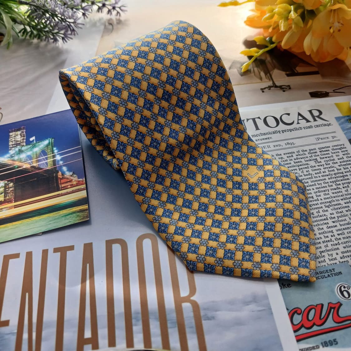 란셀 실크 옐로 플라워 기하 패턴 넥타이 9.1cm A+등급 A18743 상품이미지2