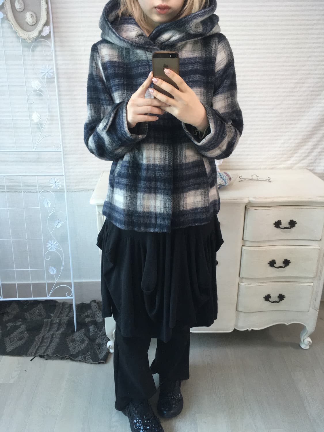 일본빈티지 체크 후드 블루종 겨울 자켓 상품이미지2