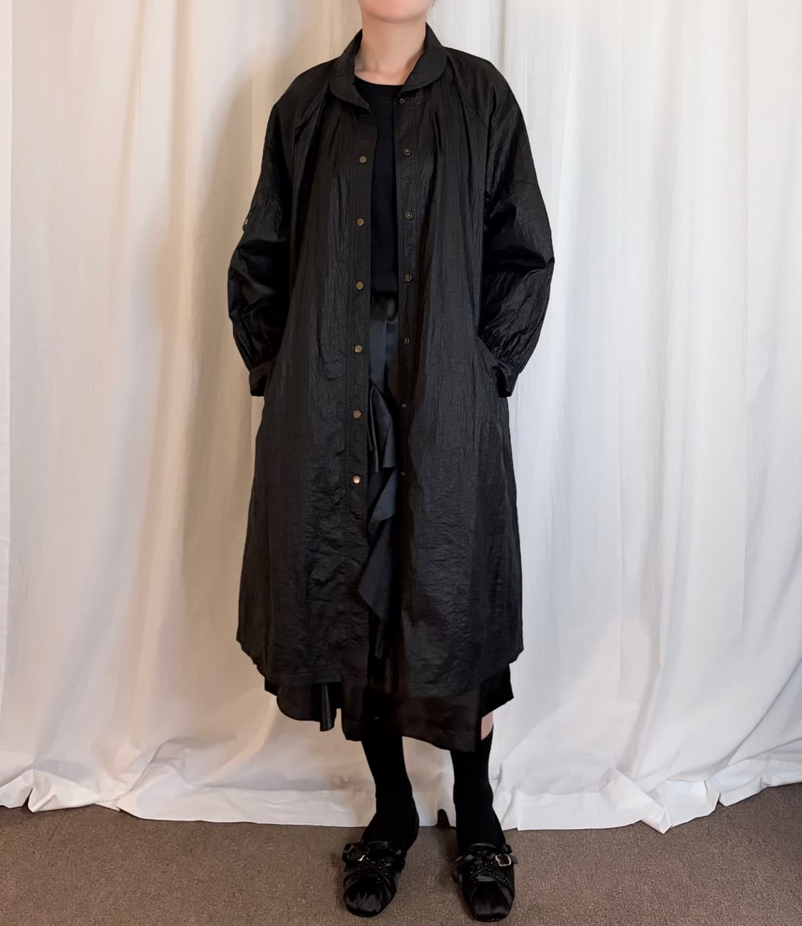 Nylon Raglan Long Coat - Black 상품이미지4