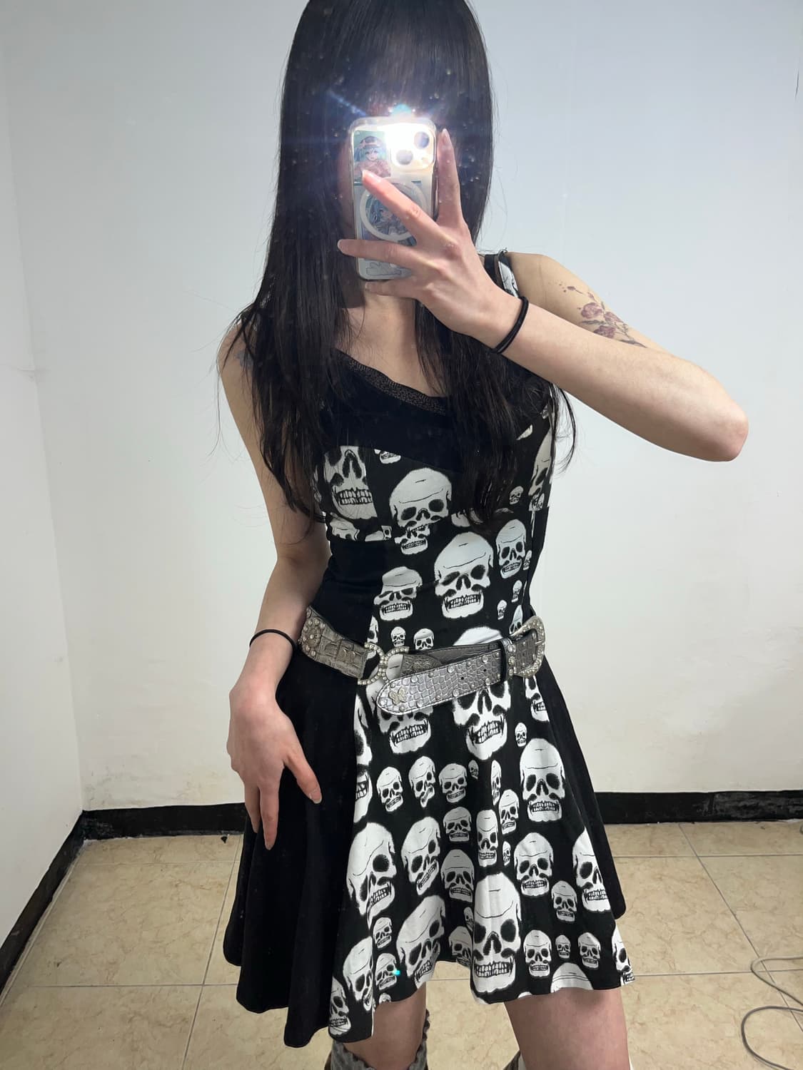 스컬 프린팅 펑크 원피스 상품이미지4