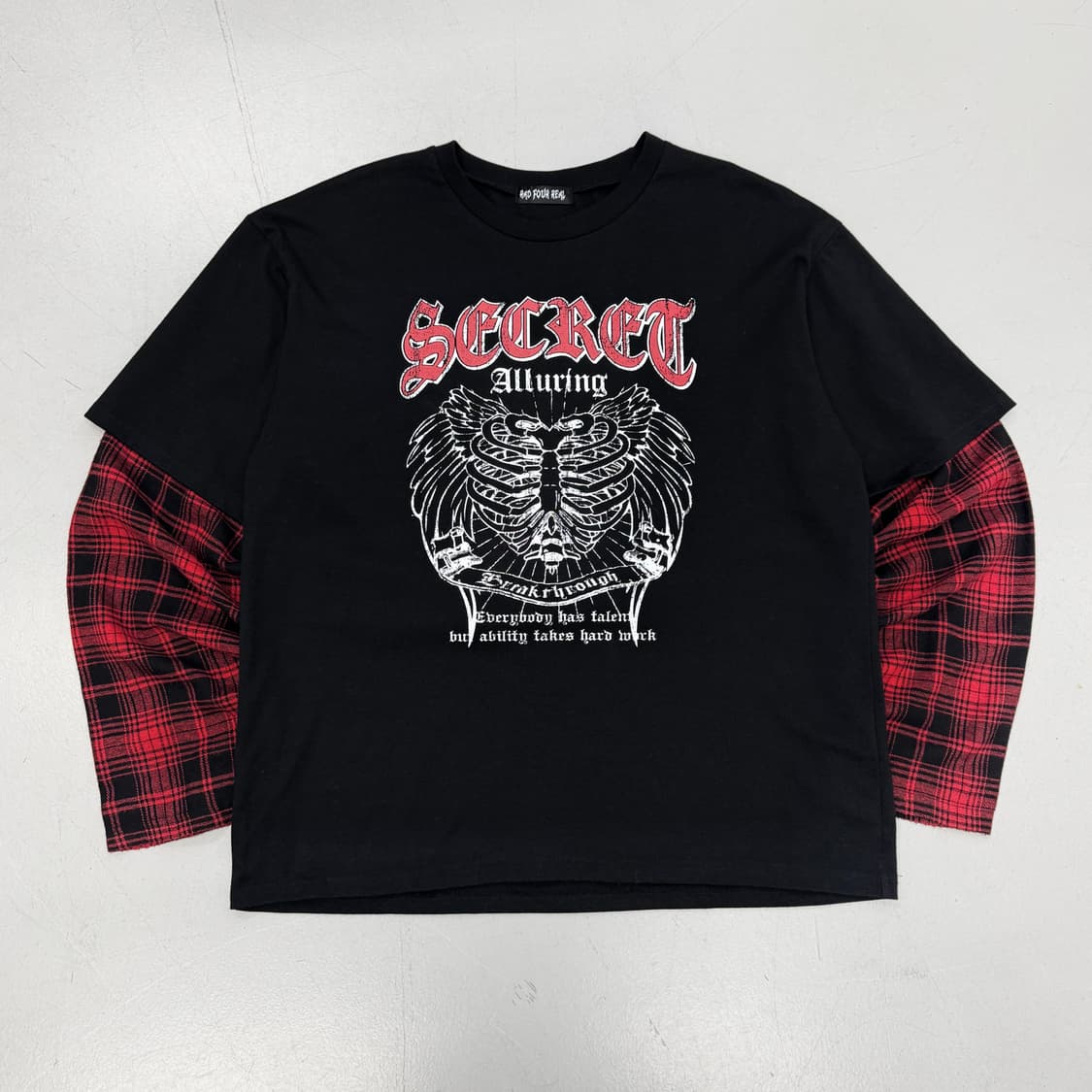 JPN 제팬 체크 반팔 레이어드 본 뼈 그래픽 롱슬리브 상품이미지2