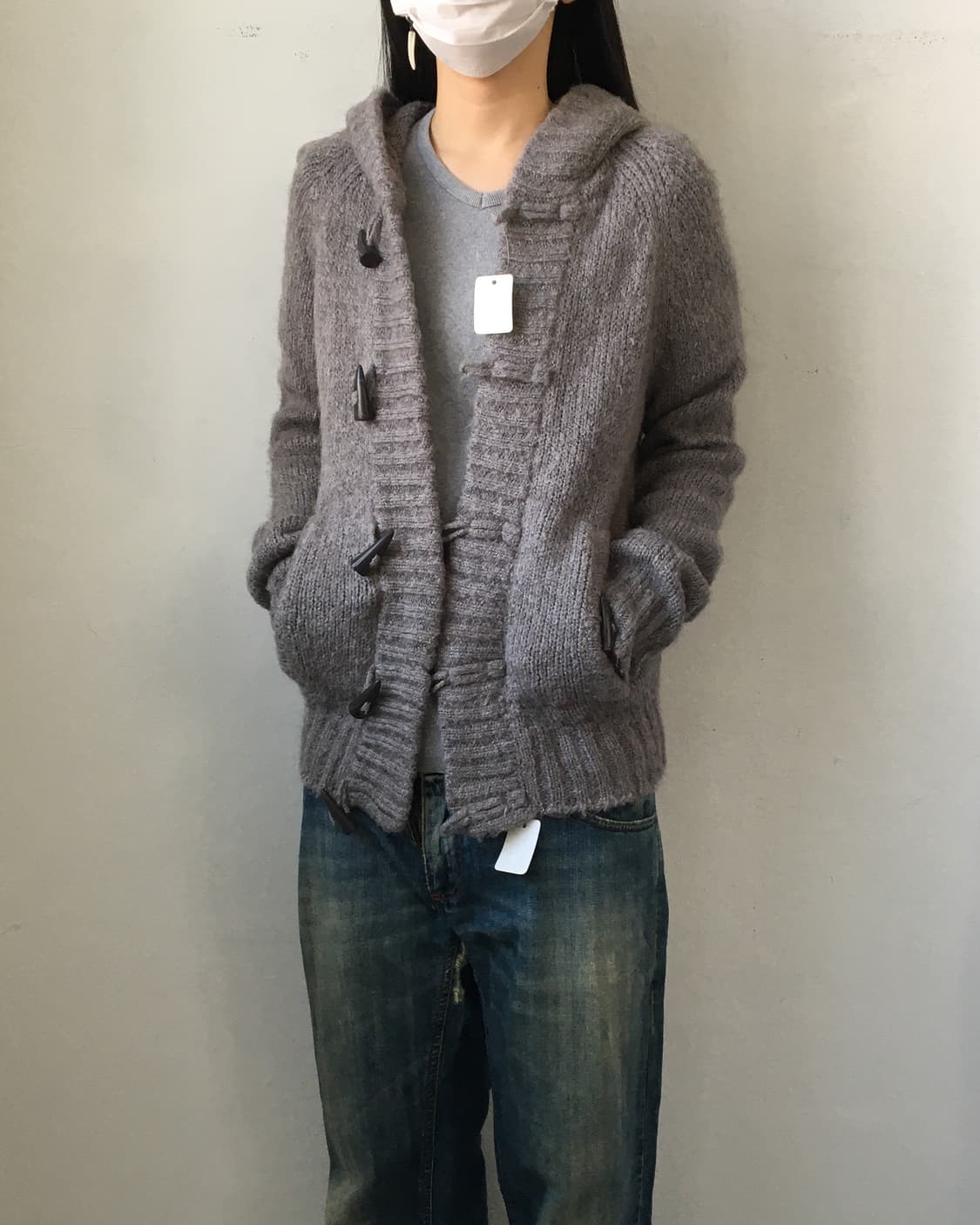Duffle button hood knit cardigan 상품이미지4