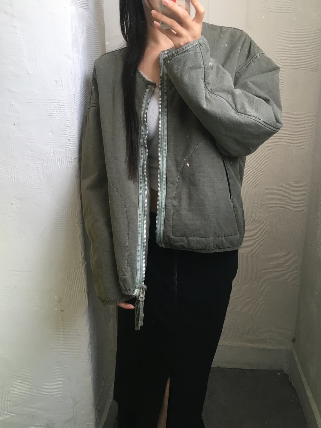 Birthdaysuit 벌스데이수트 논카라 카키 자켓 상품이미지1