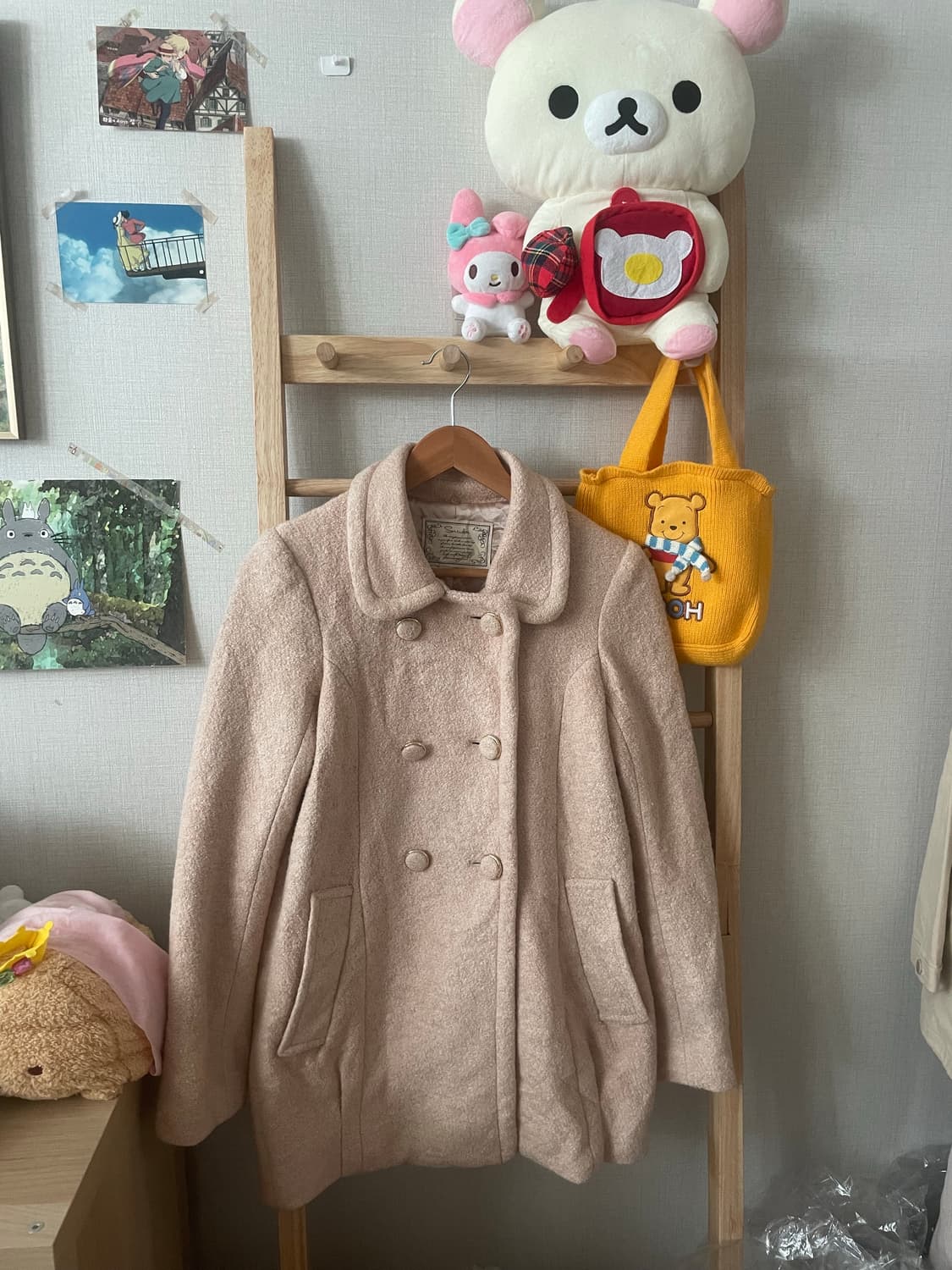 모리걸 빈티지 핑크 퍼 카라 숏코트 상품이미지4