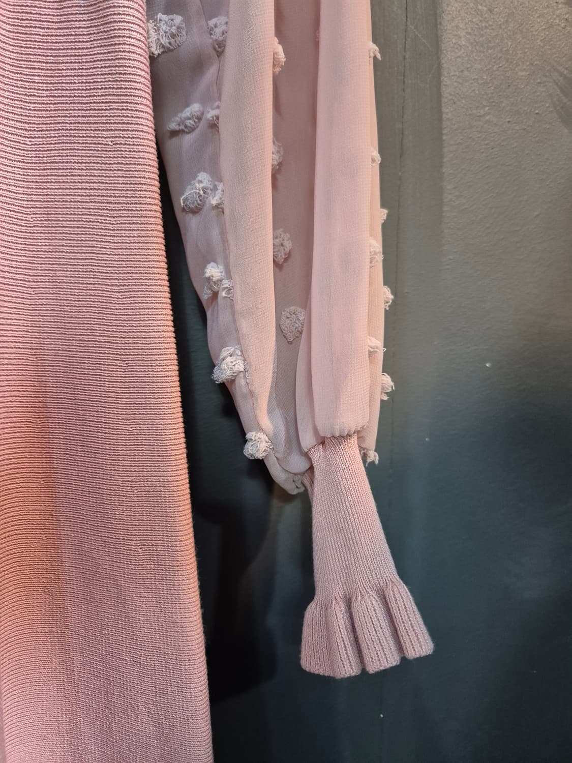 핑크 니트 롱 원피스 시스루 도트 소매 S 상품이미지4