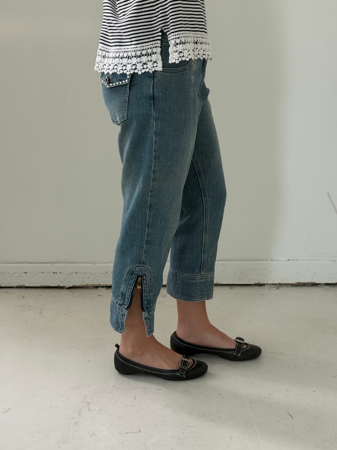 일본빈티지 옆트임 카프리 데님팬츠 상품이미지2