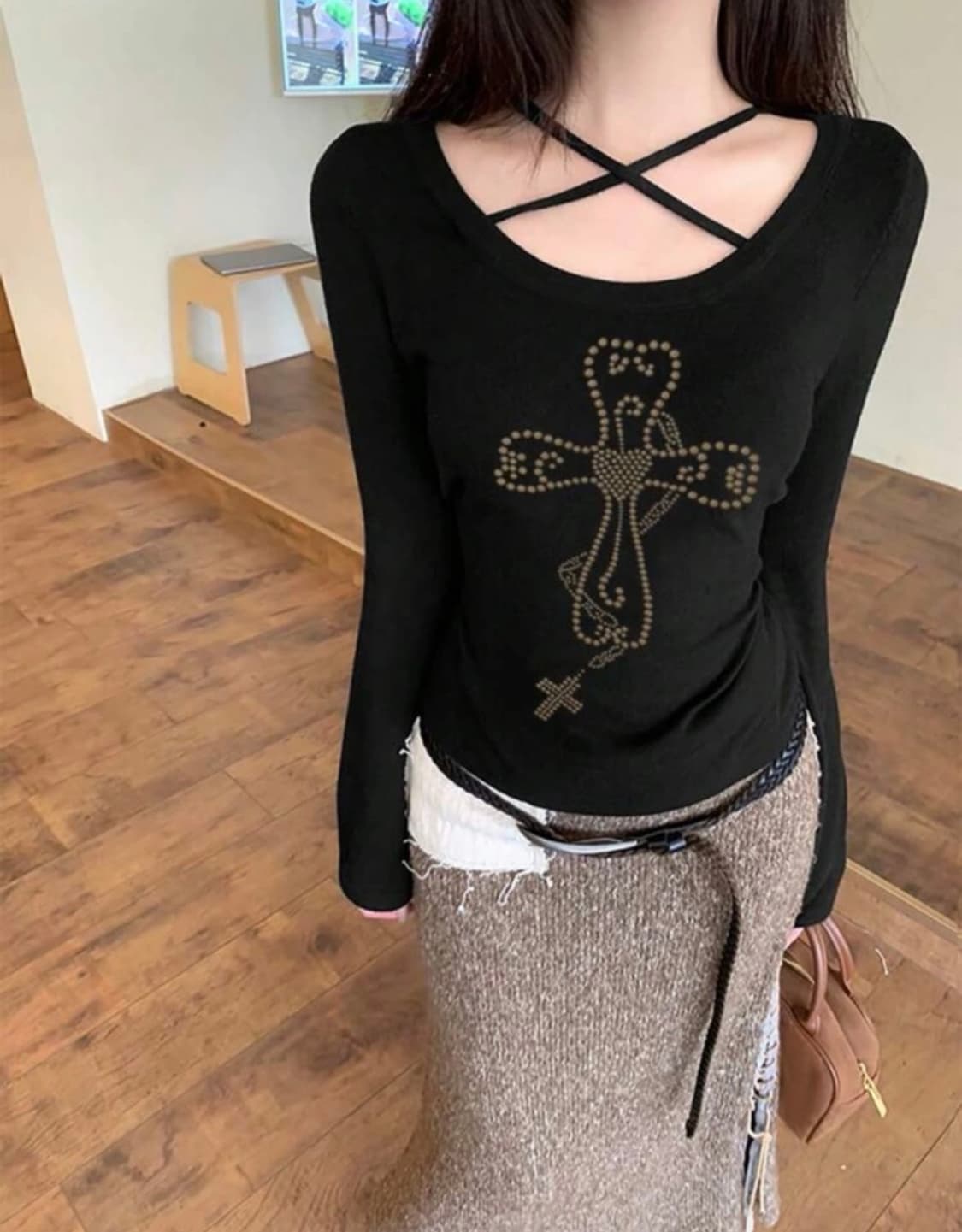 홀터 넥 긴팔 티셔츠 상품이미지3