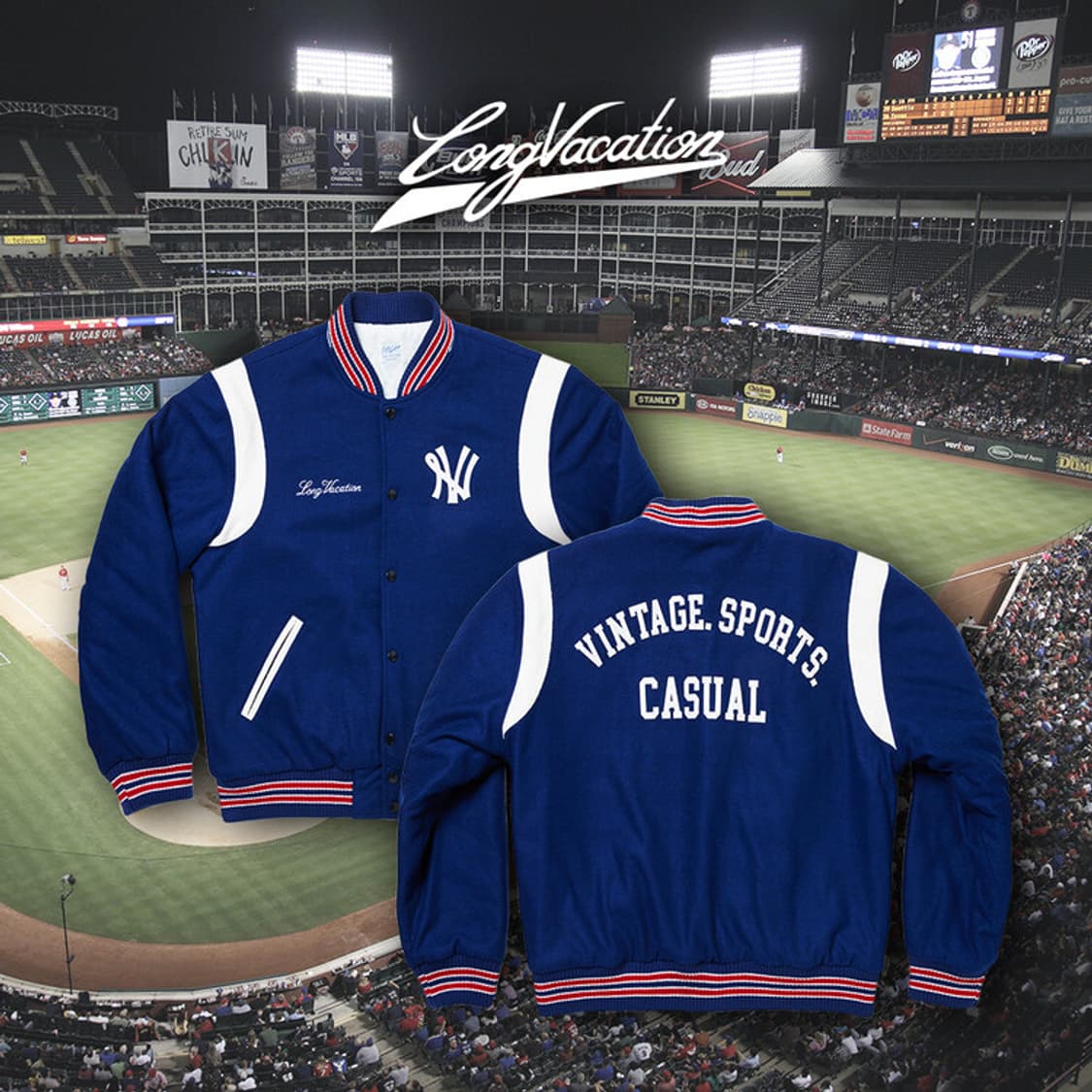 롱바케 롱베케이션 블루 바시티 야구 점퍼 울 자켓 새상품 XL 상품이미지6