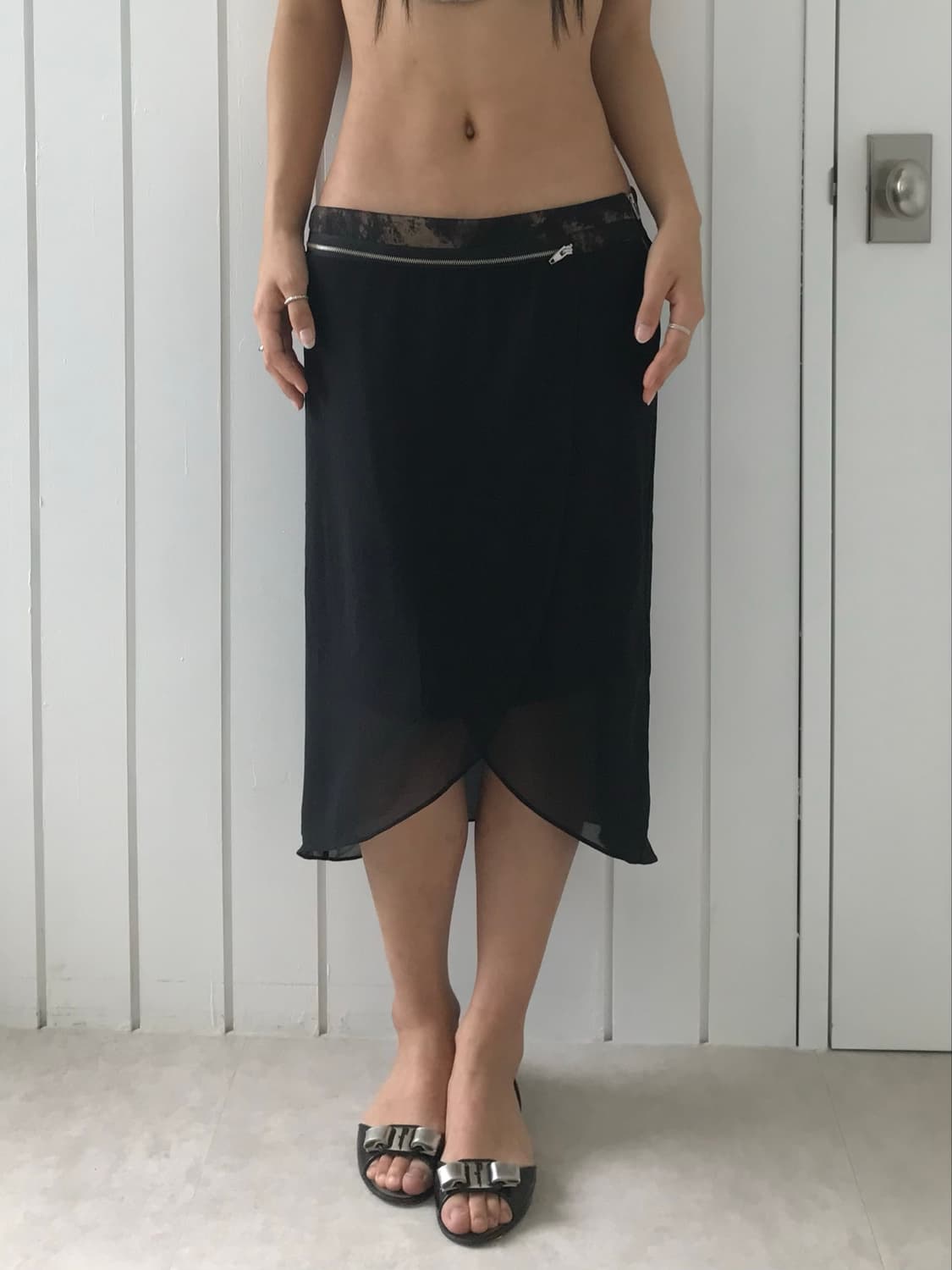 Zip layer mesh Midi Skirt 상품이미지1