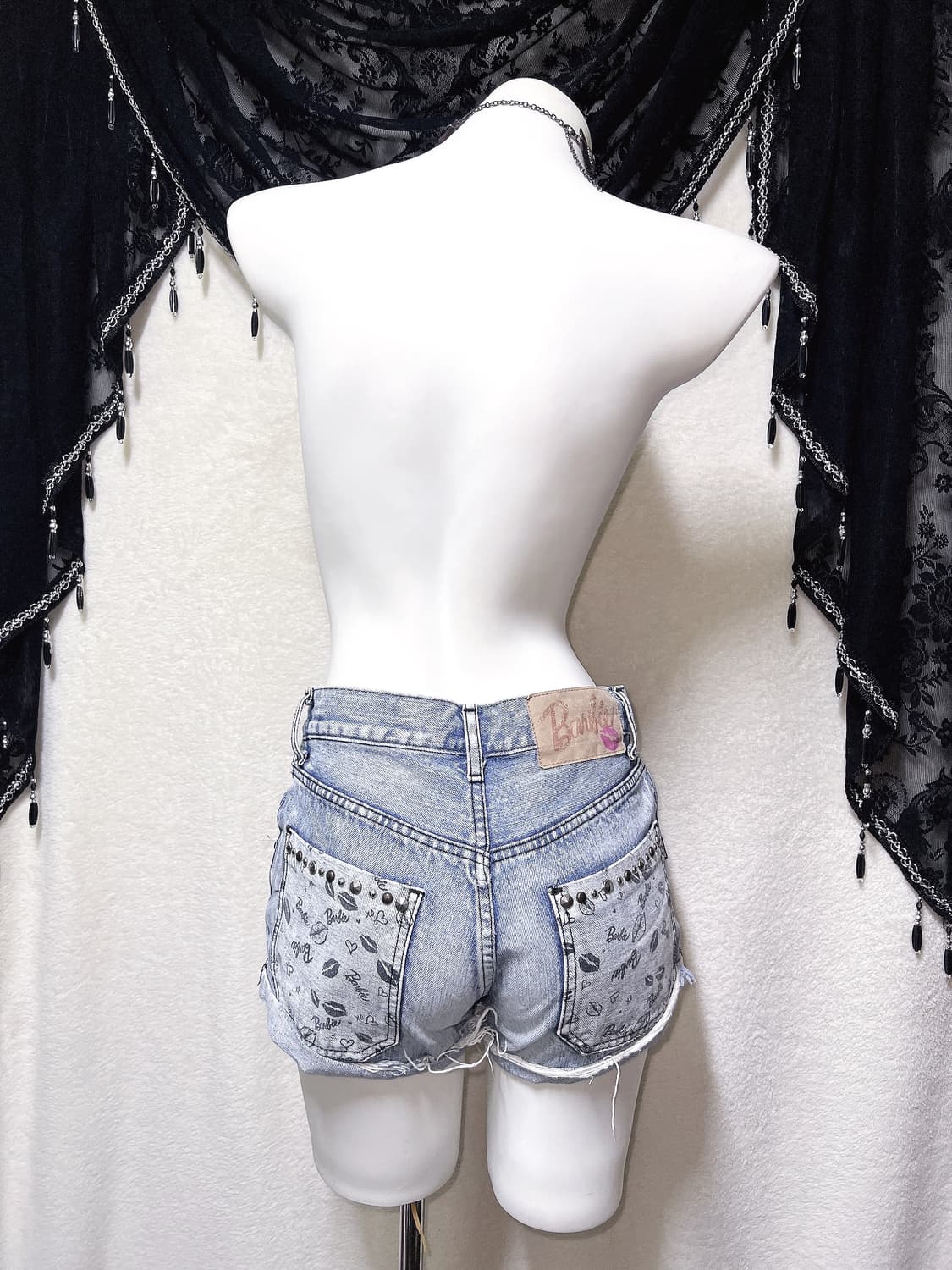 바비 오네갸루 y2k 와투케 00 키치 펑크 스터드찡 데님숏팬츠 청반바지 상품이미지10