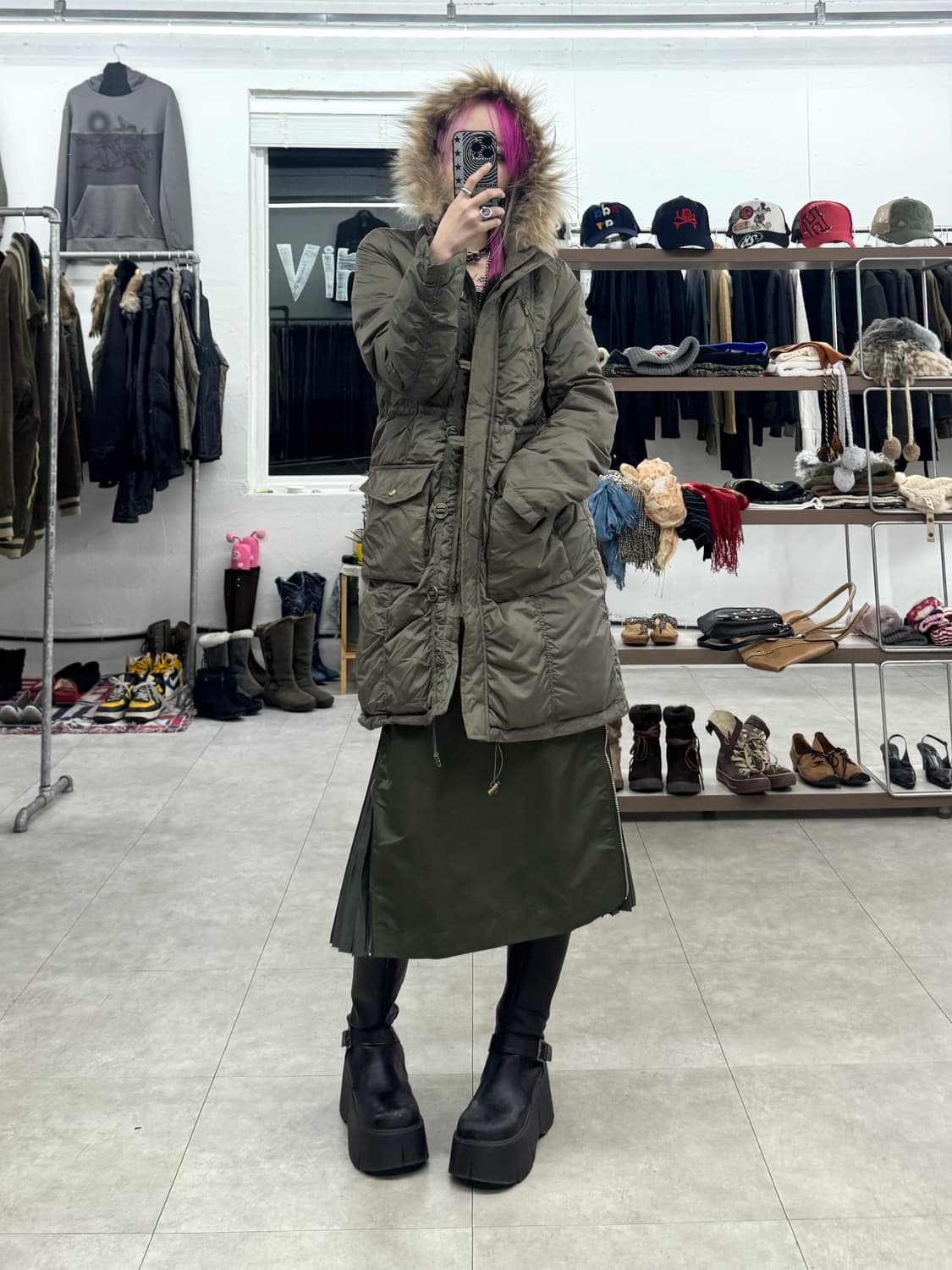 JPN 셔링 후드 퍼 파카 상품이미지1