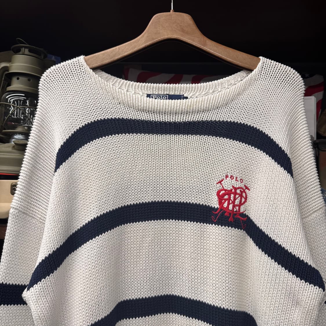90s 폴로 랄프로렌 스틱 로고 스트라이프 프레피 헤비 니트 N232 상품이미지3