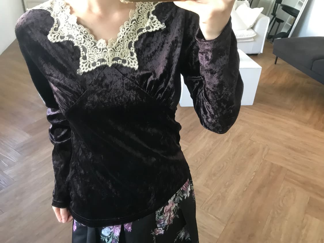 vintage velvet lace top 상품이미지2