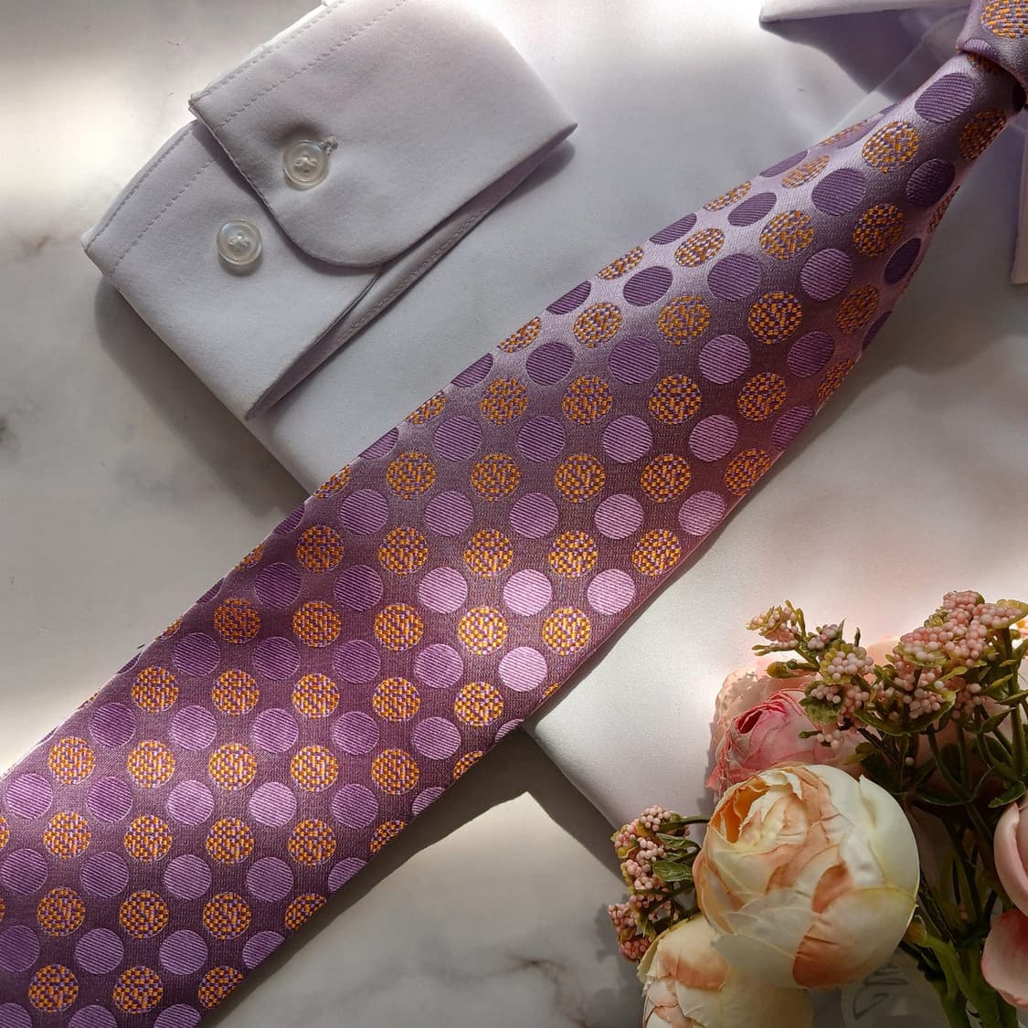아쿠아스큐텀 퍼플핑크 도트 패턴 넥타이 9.2cm A+등급 E821 상품이미지6