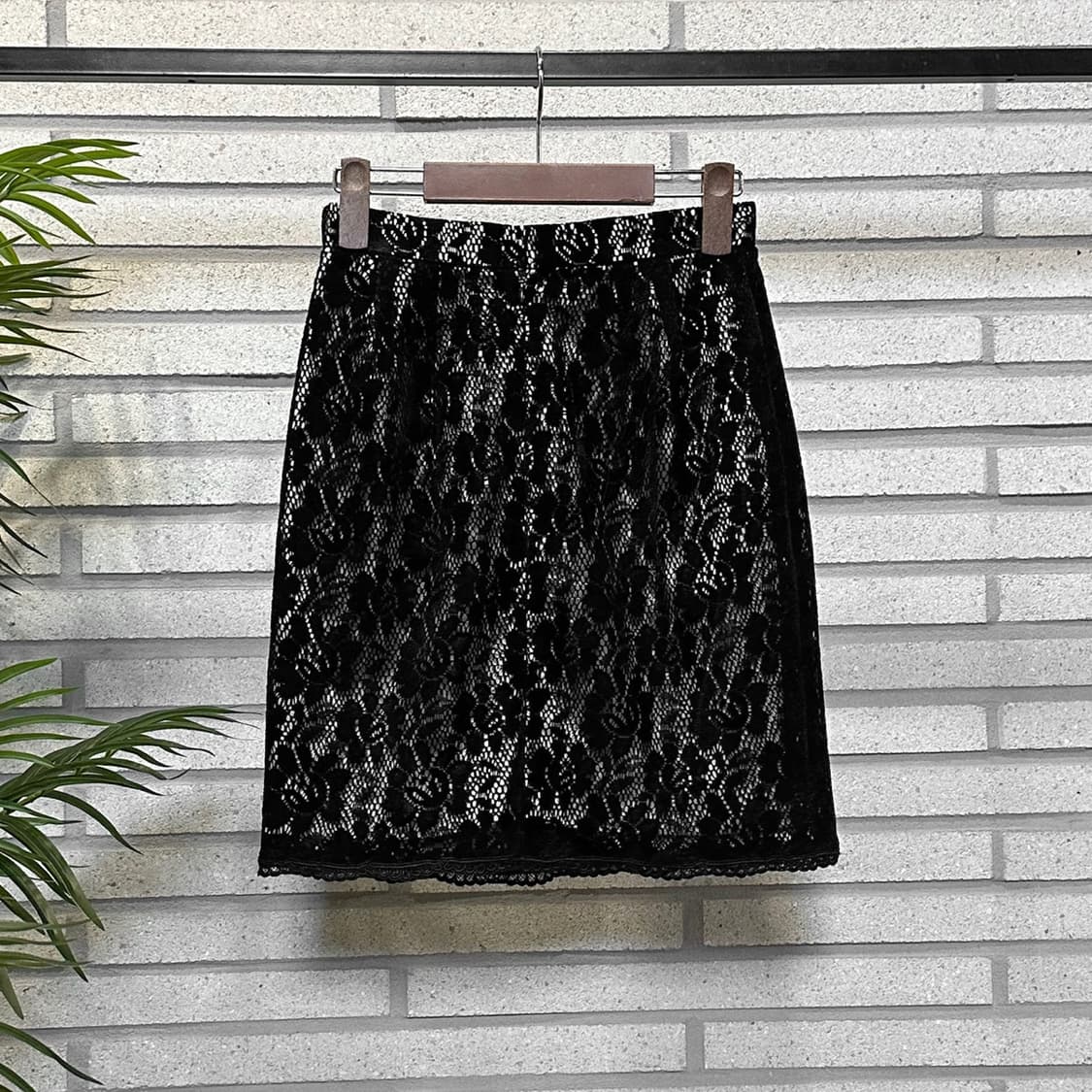 JPN VINTAGE 미니 스커트 플라워 레이스 시스루 디테일 블랙 상품이미지4