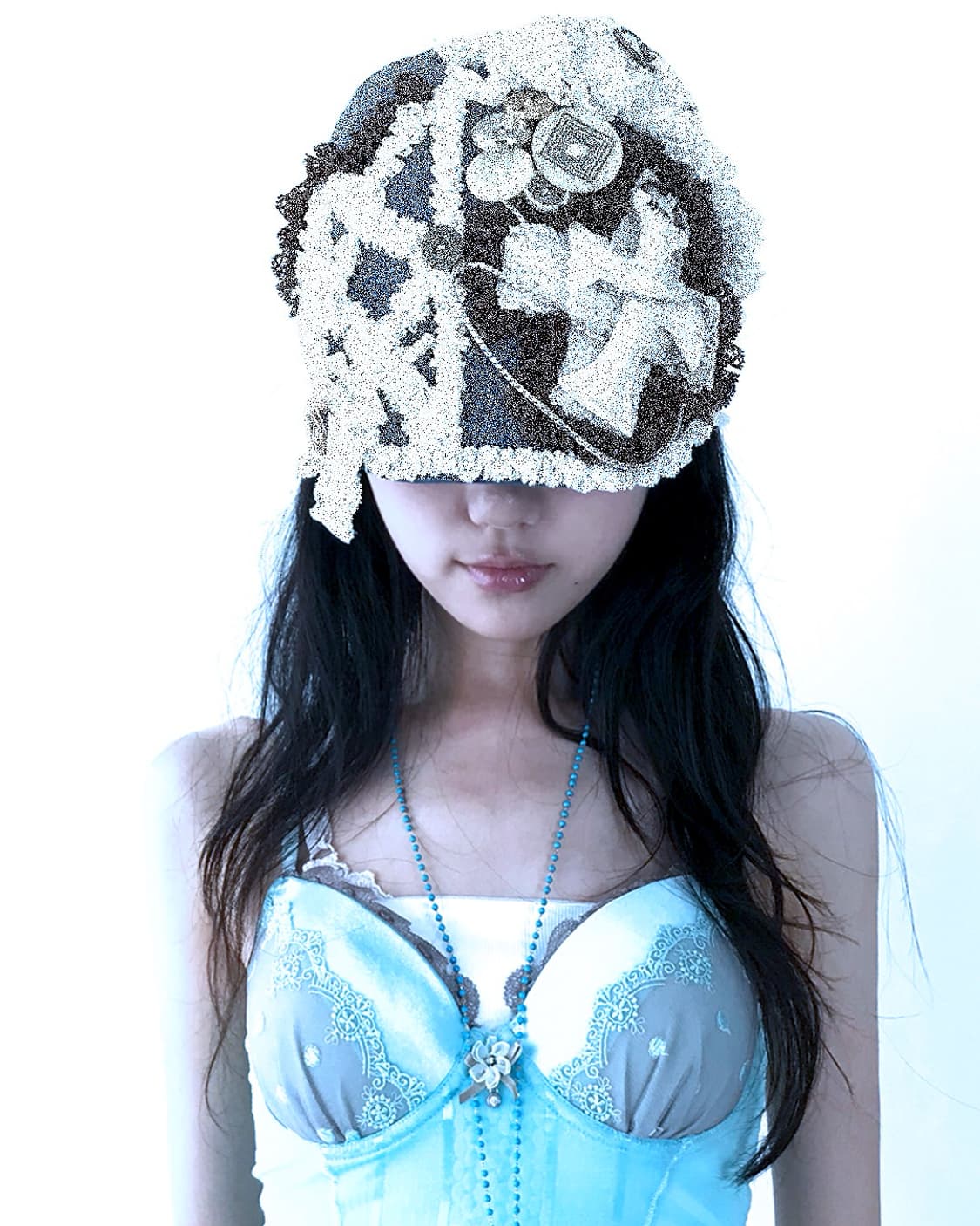 Aqua blue cubic flower long necklace 상품이미지3