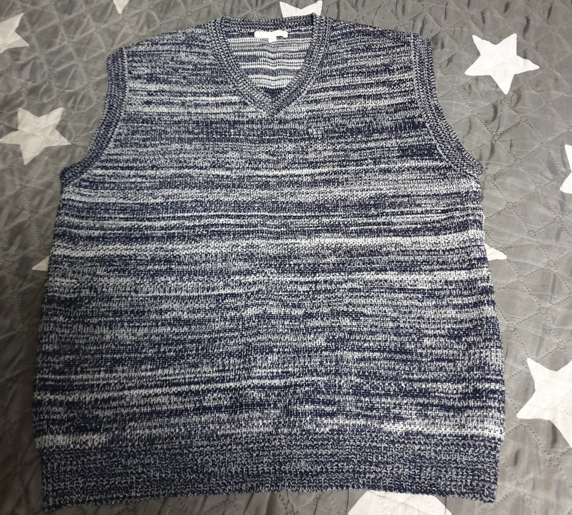 키뮤어 브이넥 스트라이프 니트 베스트 네이비 (L) 상품이미지1