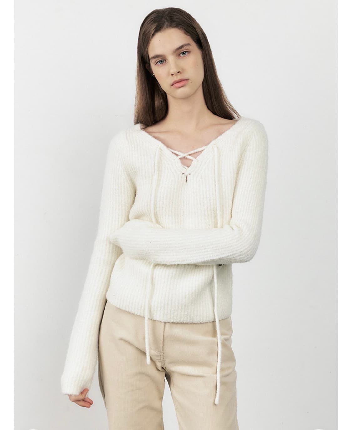 시티브리즈 부클 웨스턴 레이스업 니트_IVORY 상품이미지4