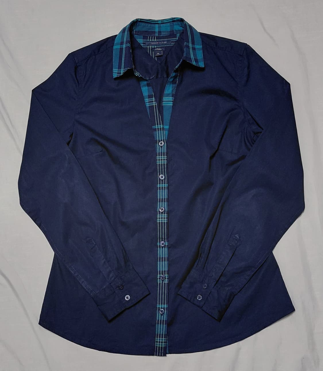 [S] 타미 힐피거 여성 타탄체크 배색 스트레치 셔츠 (네이비) 상품이미지1