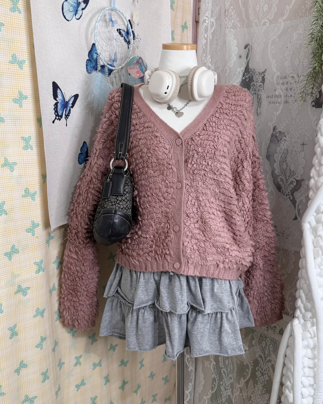 핑크 뽀글이 니트 가디건 상품이미지2