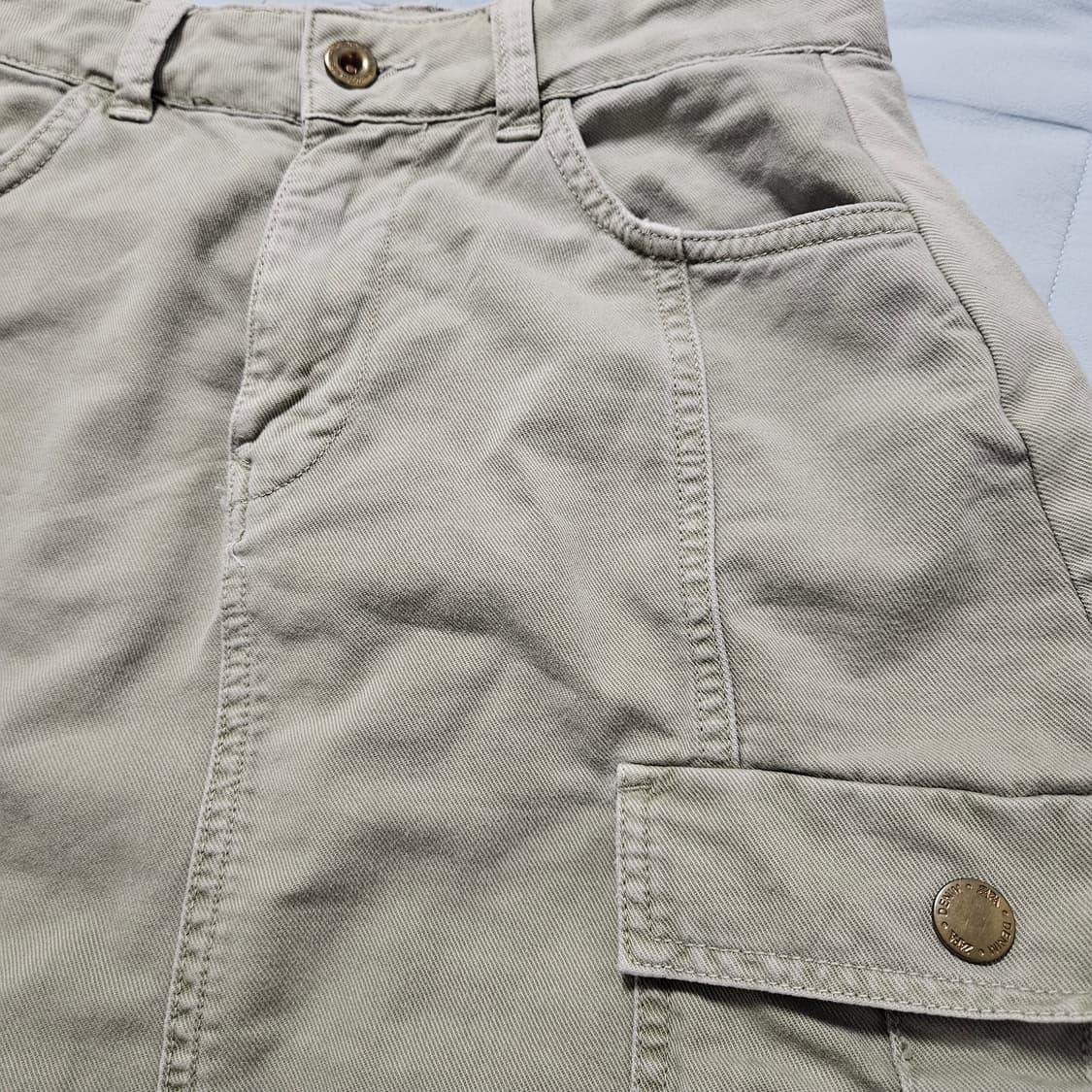 자라 카키 카고 데님 미니 스커트 S 상품이미지3