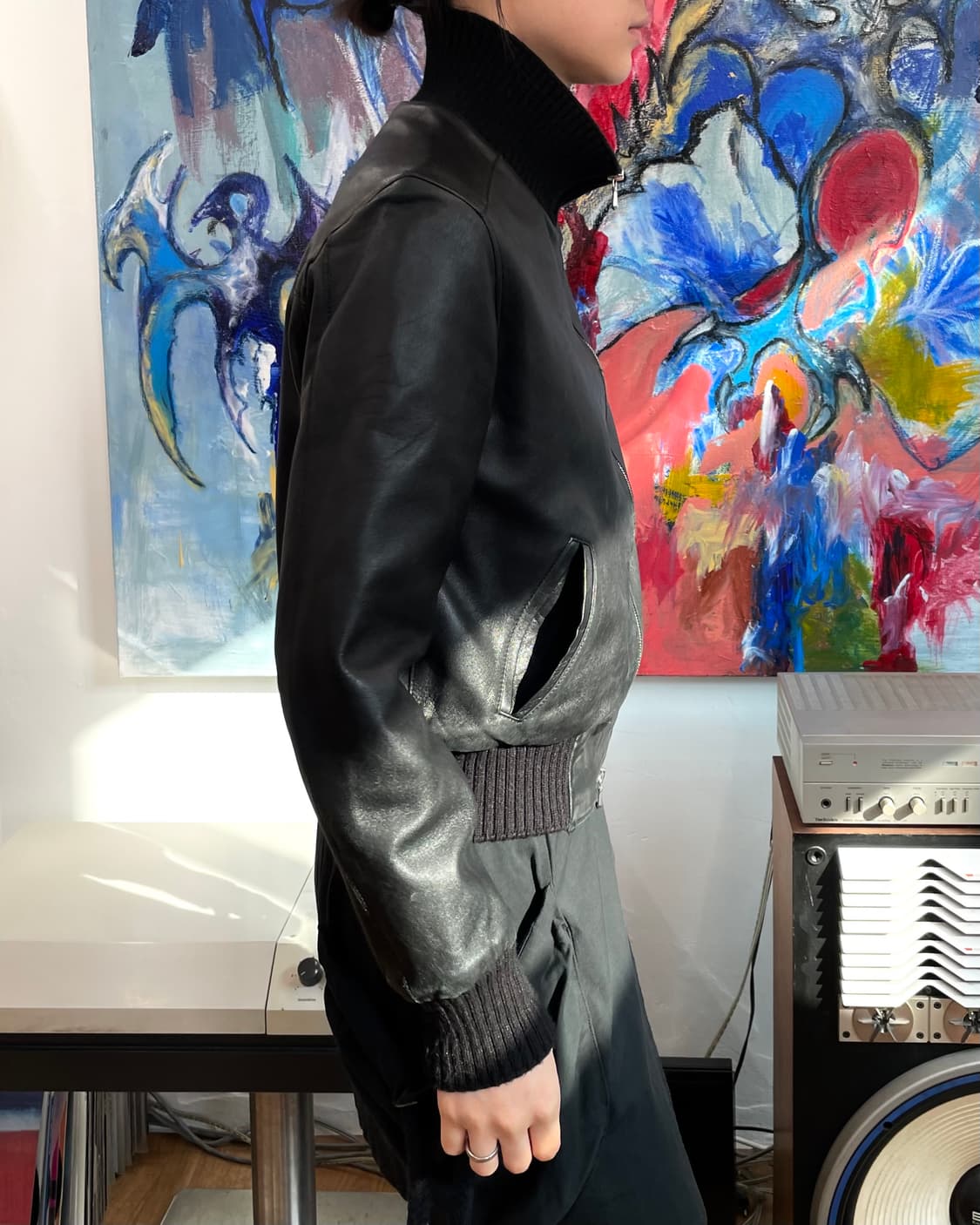 [M] riri Zip 빈티지 레더 봄버 자켓 상품이미지4