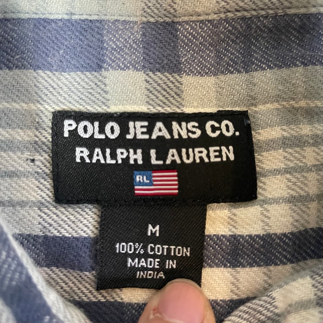 폴로진스컴퍼니 미니로고 블루 그레이 체크무늬 플란넬 셔츠 M 상품이미지4