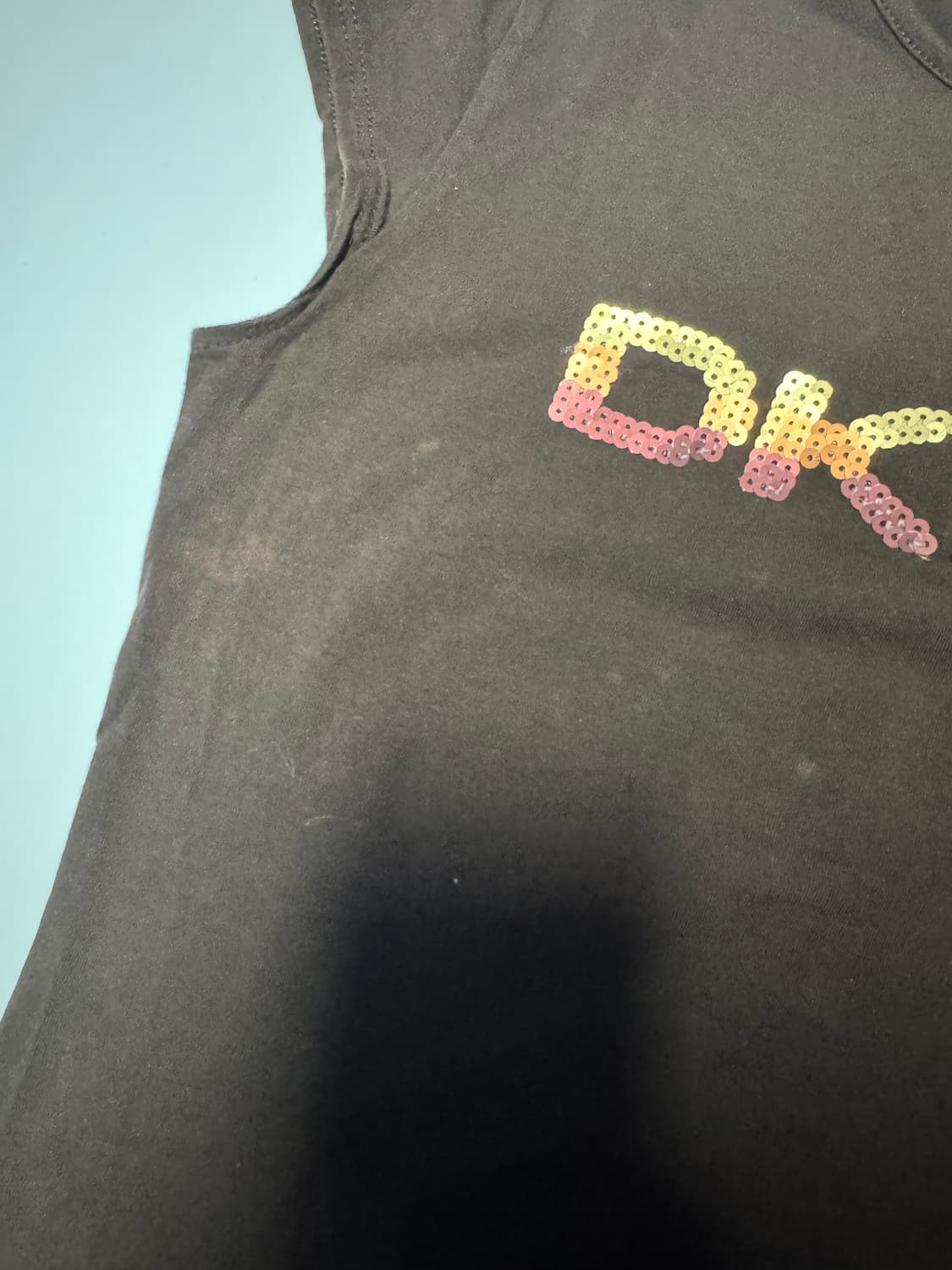 여성 DKNY 스펠아웃 스판 혼방 스팽글 티셔츠 코코아 xs 상품이미지6