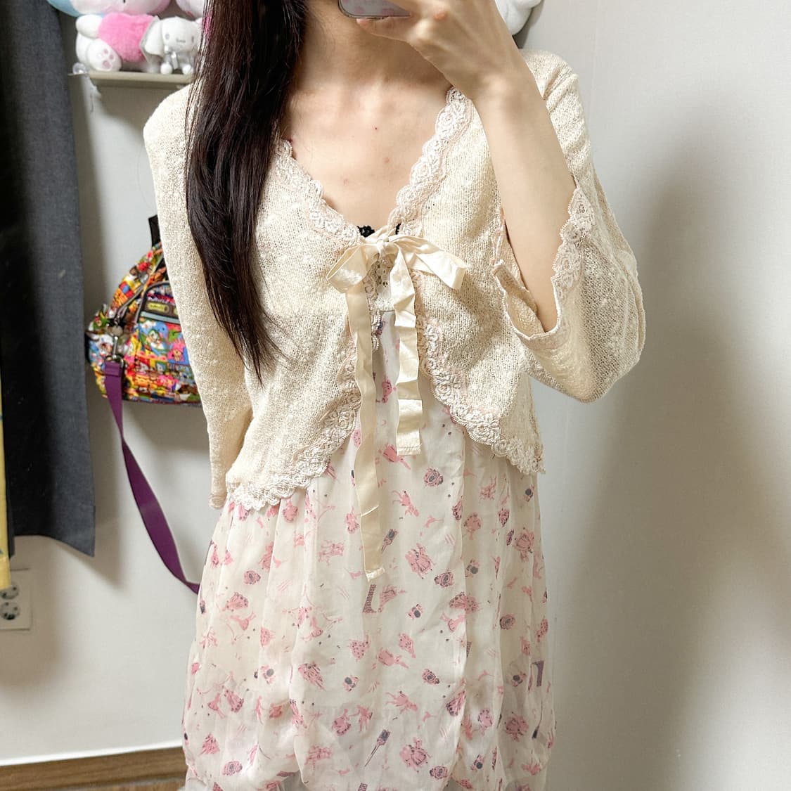 빈티지 핑크 레이스 쉬폰 원피스 히메갸루 로걀 라떼 히메카지 헤이세이 상품이미지1