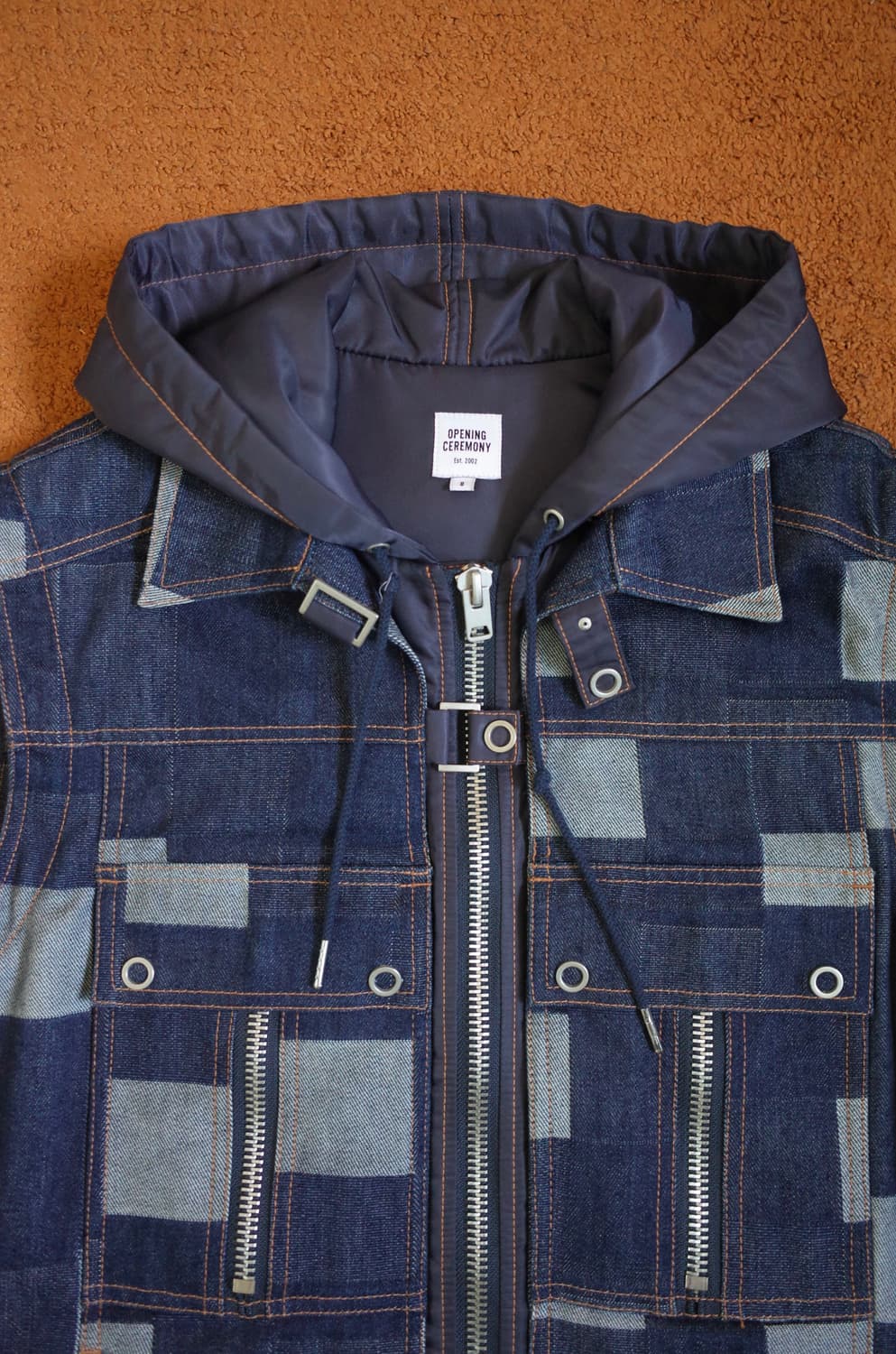 오프닝세레모니 데님 패치워크 후드 조끼 상품이미지2