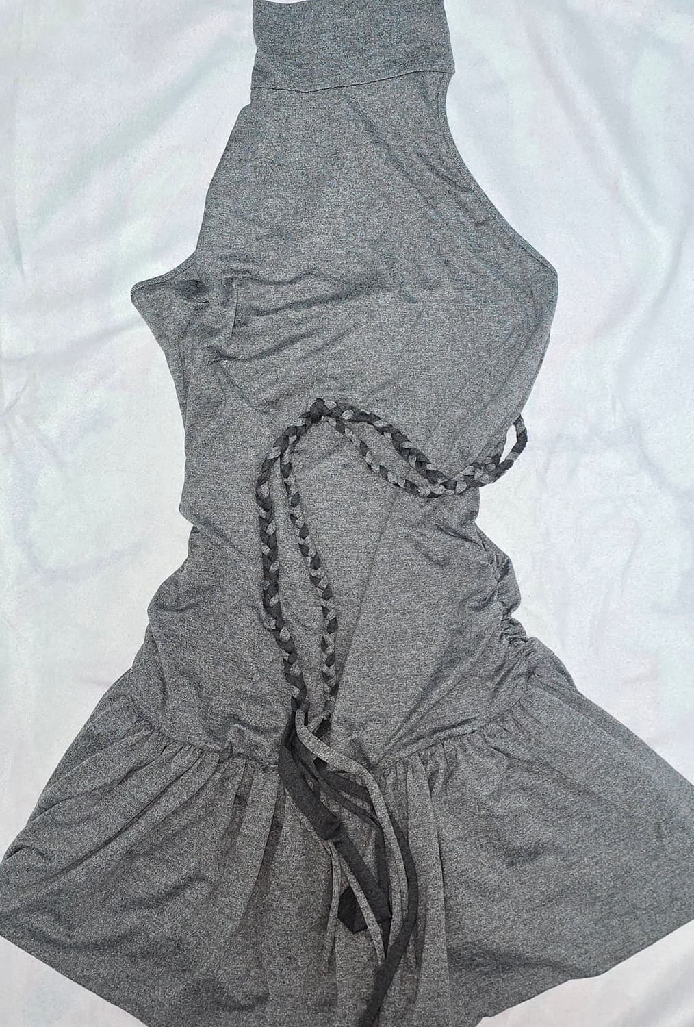 샵페어리 홀터넥 져지 셔링 드레스 다크그레이 상품이미지3