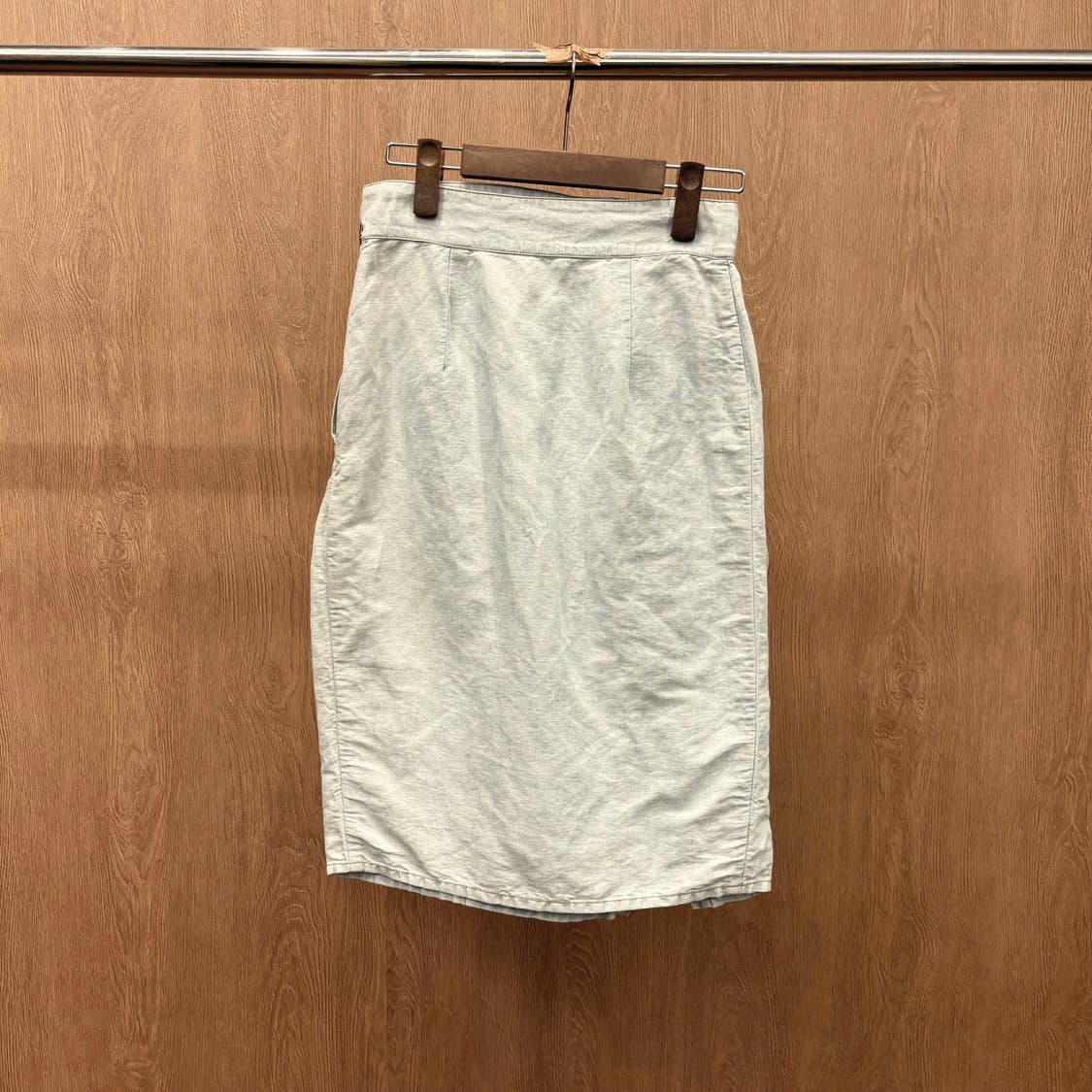 JPN 워싱 코튼 미디 스커트 패치 워크 입체 절개 라인 디테일 연청 상품이미지3