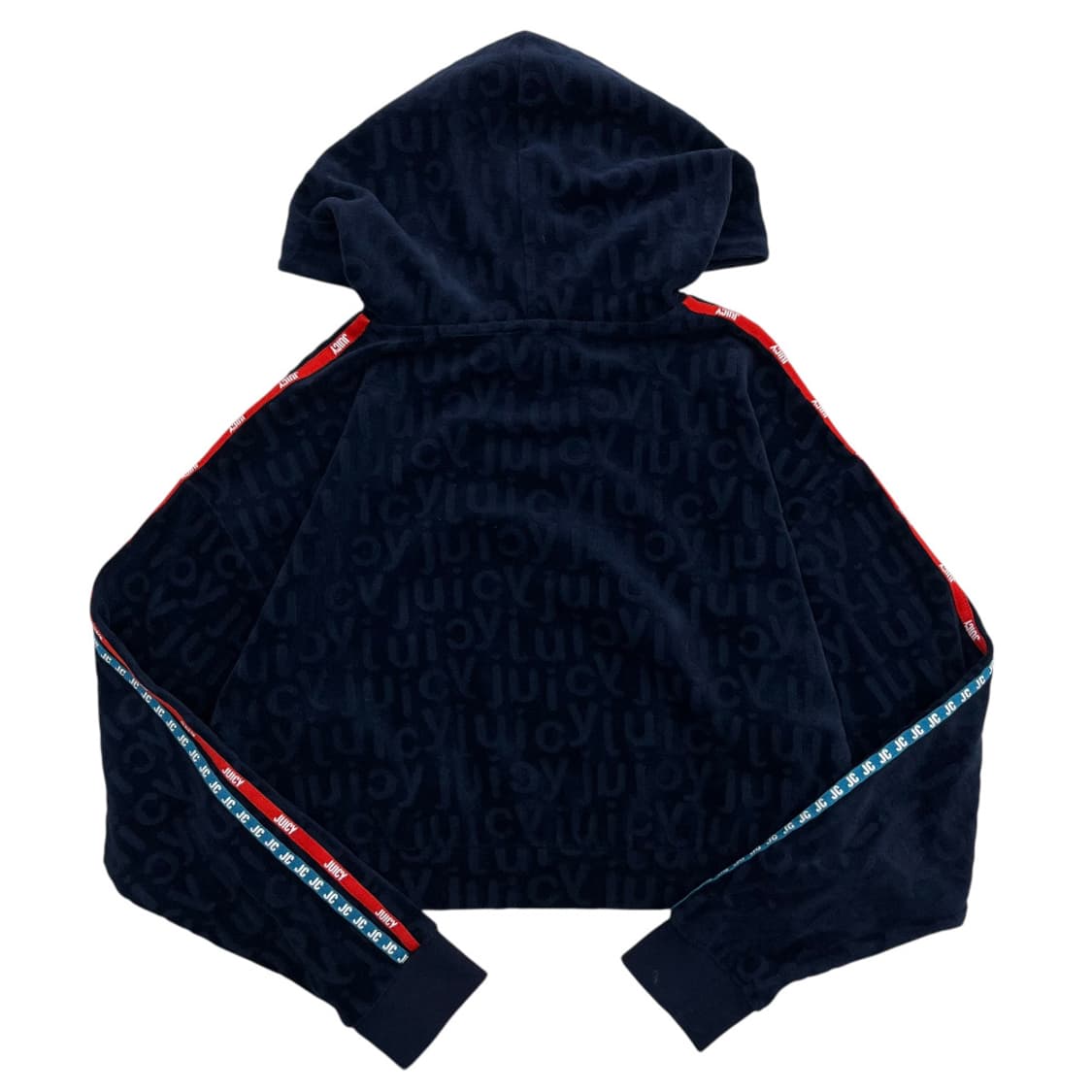 쥬시꾸뛰르 사이드 로고라인 패턴 네이비 벨벳 크롭후드 XS 상품이미지4
