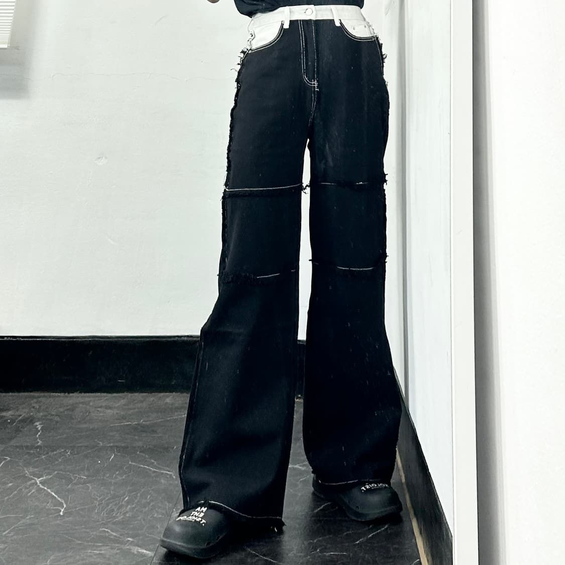 DD Blue 데미지 투톤 와이드 데님 팬츠 상품이미지3