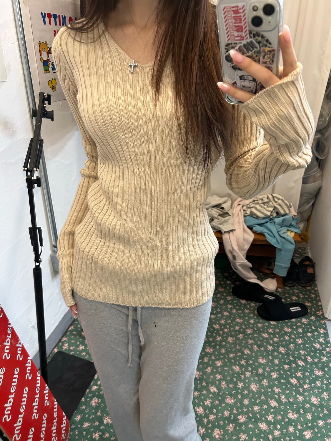 빈티지 브이넥 니트 골지 상품이미지2