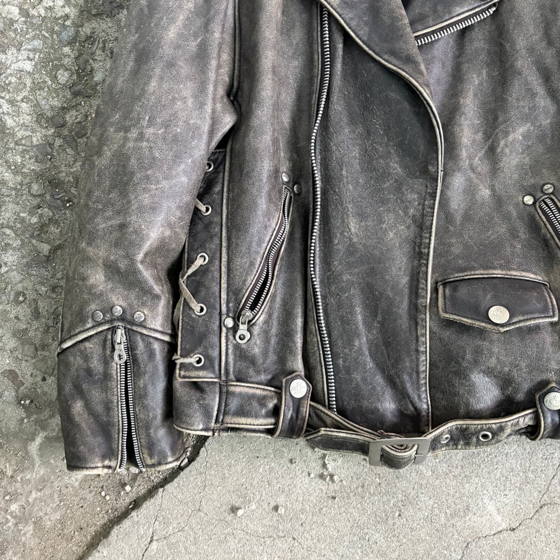 90s 빈티지 견장 버클 고딕 라이더 자켓 상품이미지4