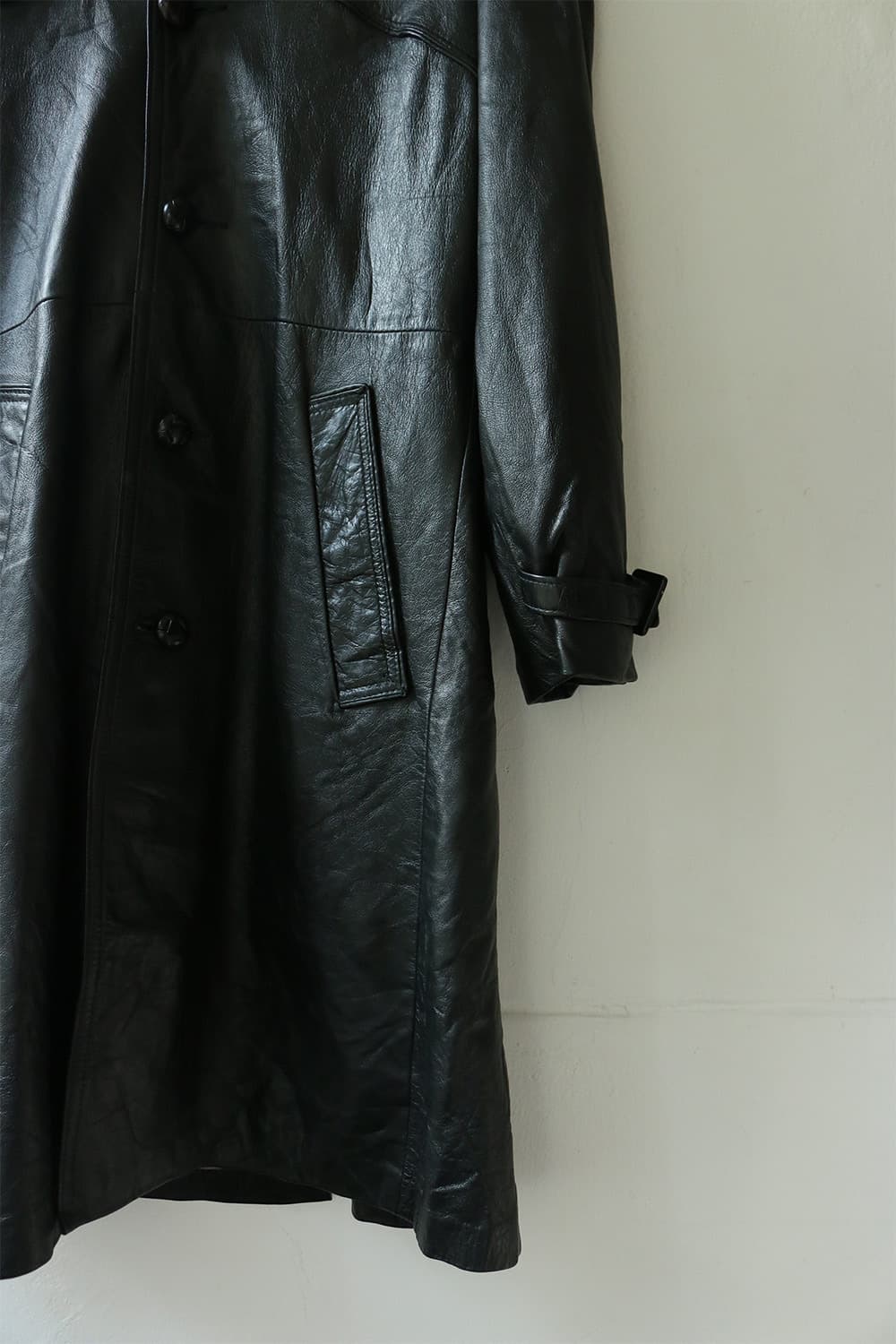 70s USA 블랙 레더 롱 코트 자켓 상품이미지5