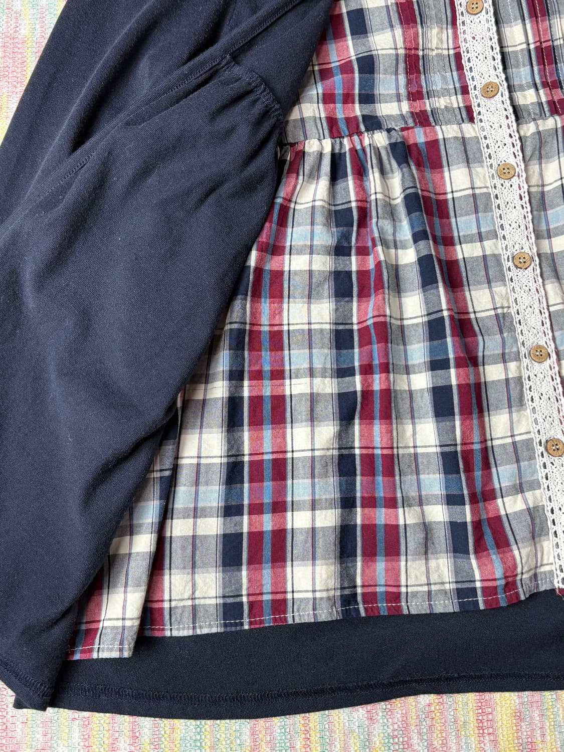 네이비 체크 레이어드 블라우스 상품이미지6