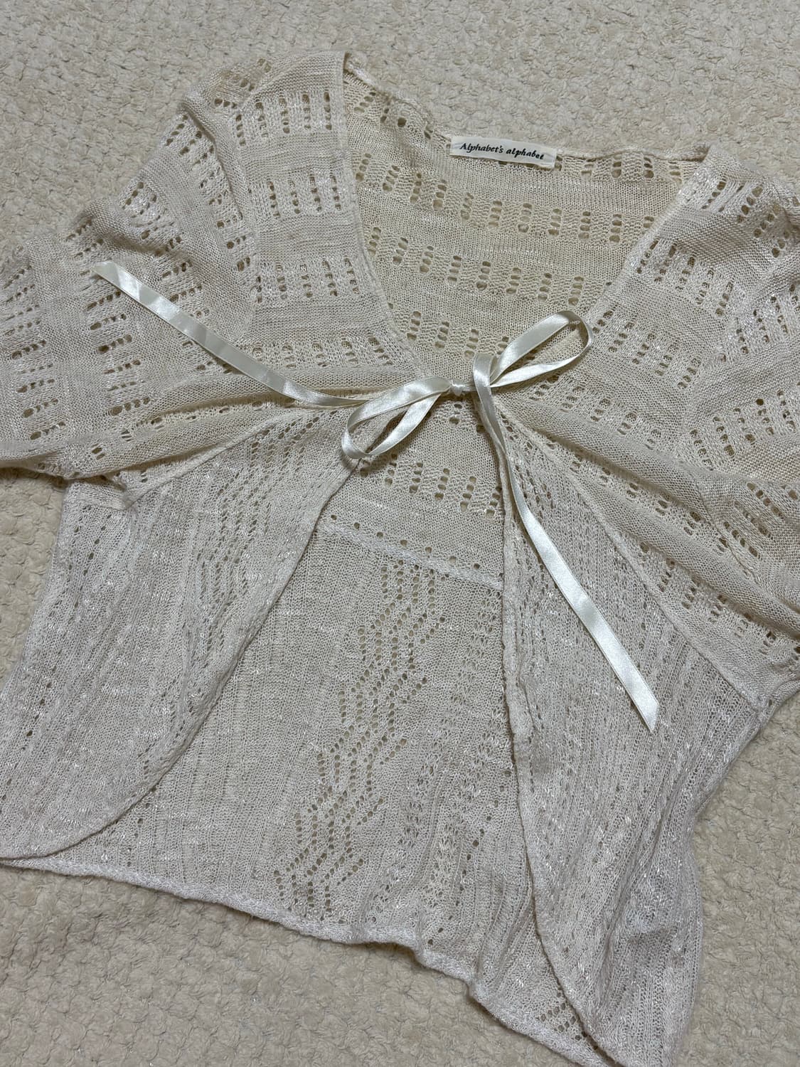 빈티지) 리본 크로셰 볼레로 가디건 아이보리 상품이미지3
