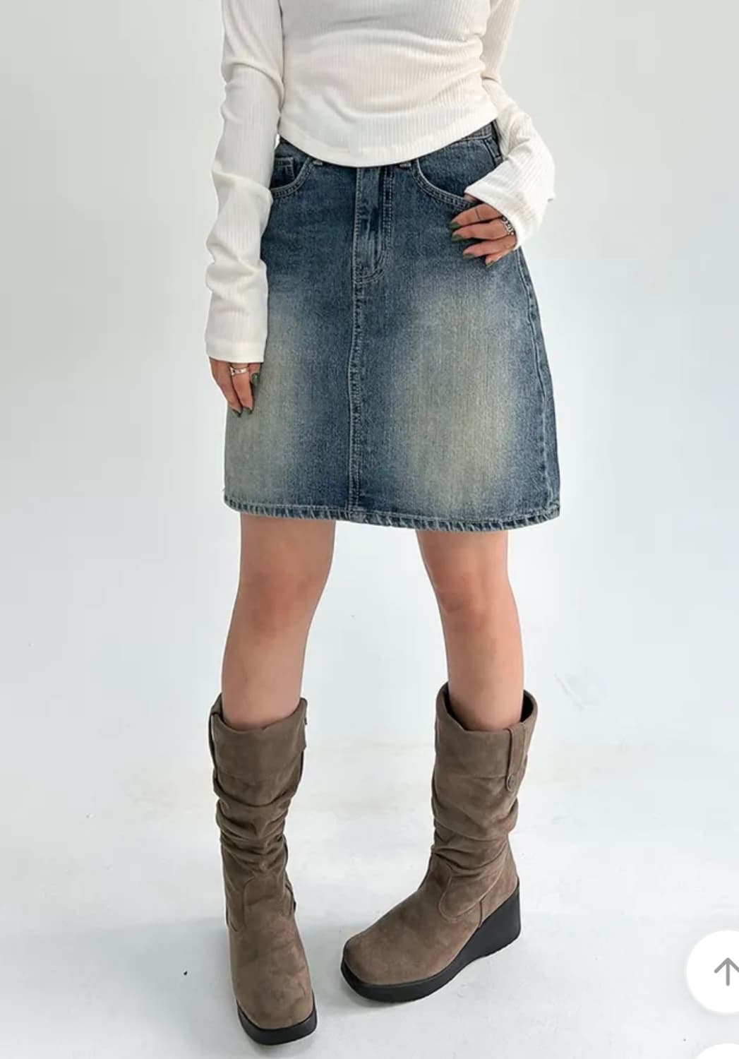 아쿠비클럽 에브리 미디 데님 스커트 _ 중청 상품이미지3