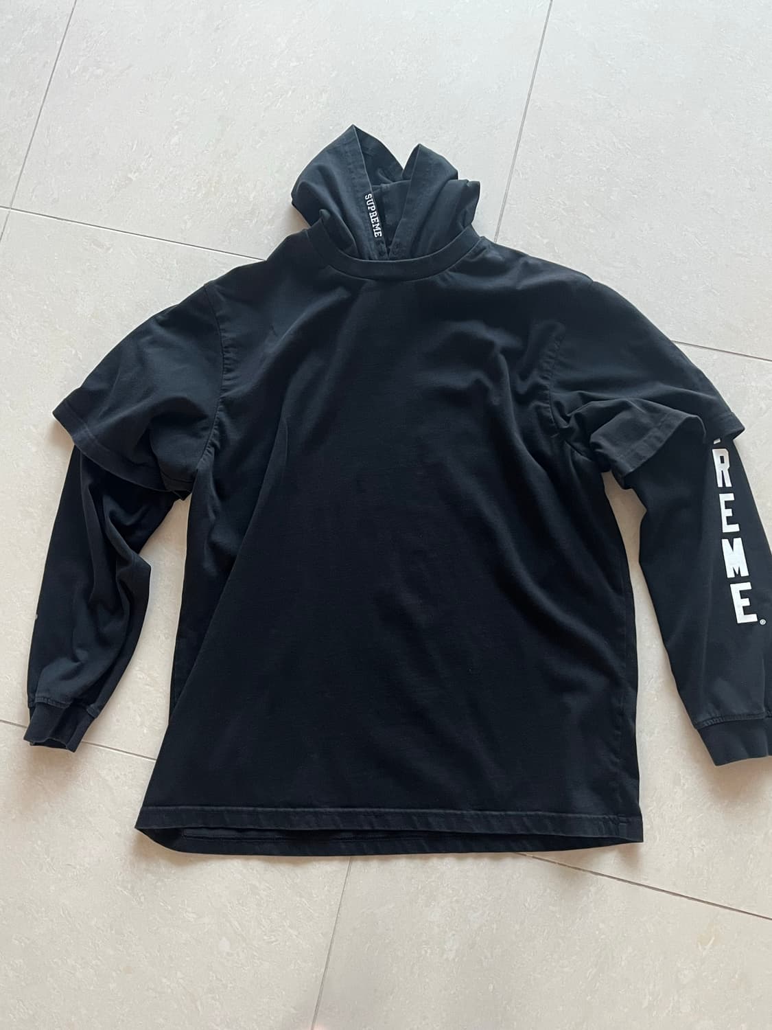 슈프림 레이어드 후드 롱슬리브탑 블랙 m 상품이미지2