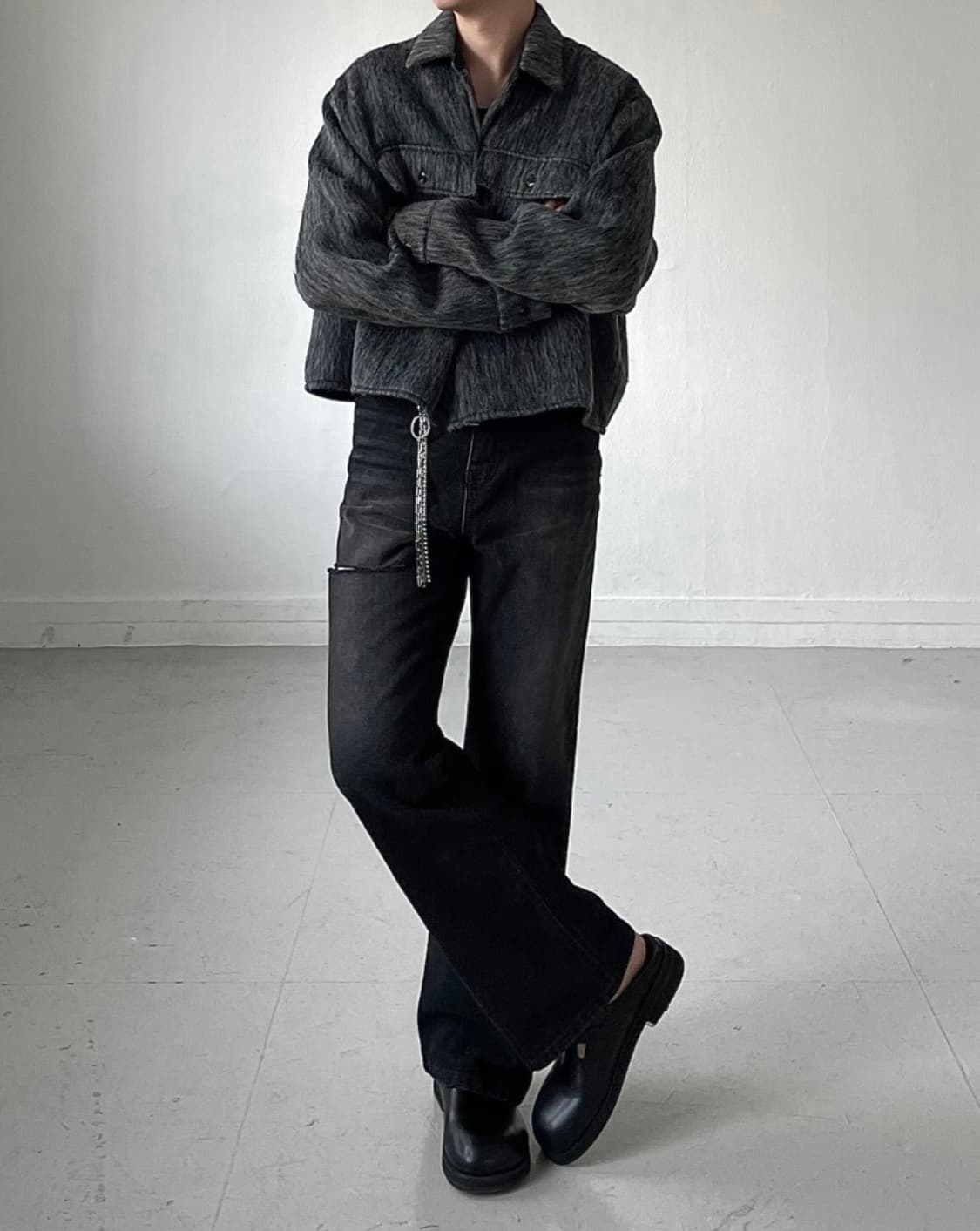 무드 모헤어 텍스처 자켓 (차콜/Free) 상품이미지3