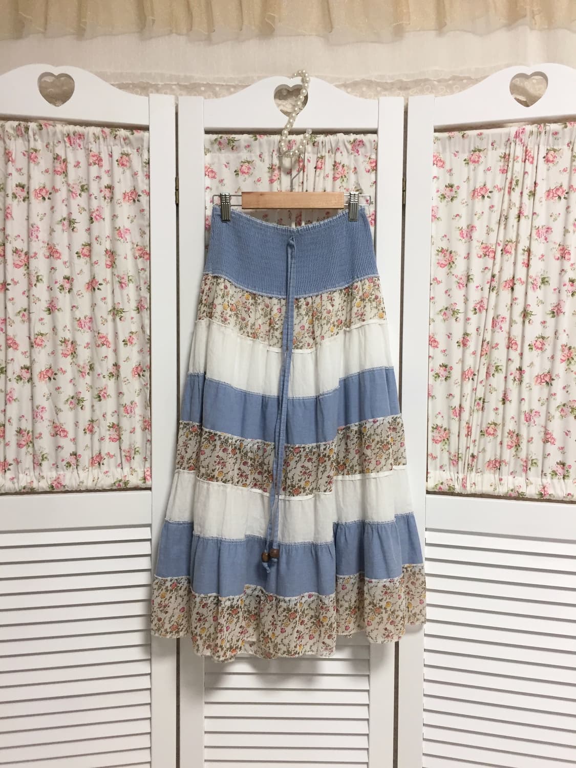 빈티지 데님 잔꽃 패치스커트 상품이미지1
