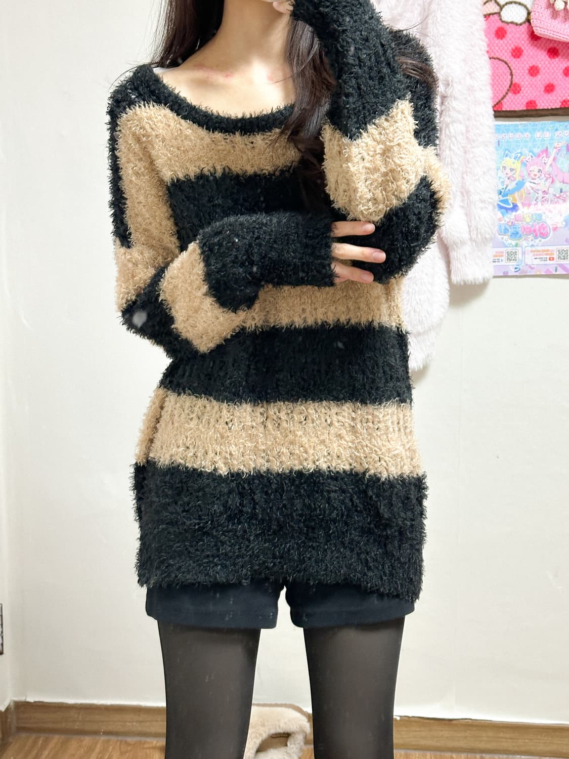 빈티지 브라운 스트라이프 니트 히메갸루 로걀 라떼 헤이세이 히메카지 고딕 상품이미지1