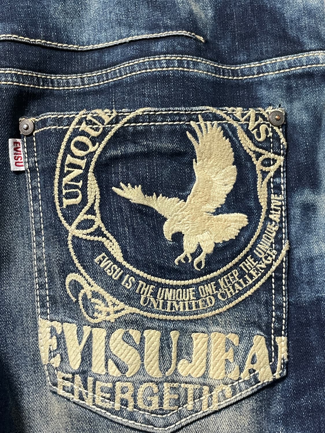 EVISU 에비수 독수리 자수 록 펑크 워싱 데님팬츠 34 상품이미지7