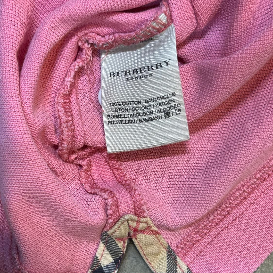 S 버버리 여성용 슬림핏 핑크 카라 반팔 티셔츠 상품이미지5